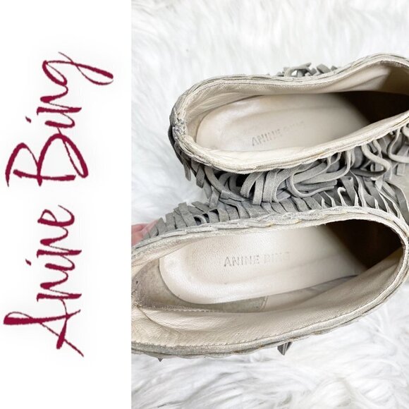 ANINE BING Irmelin Gray Suede Fringe Ankle Bootie, Size 37 - Picture 7 of 10